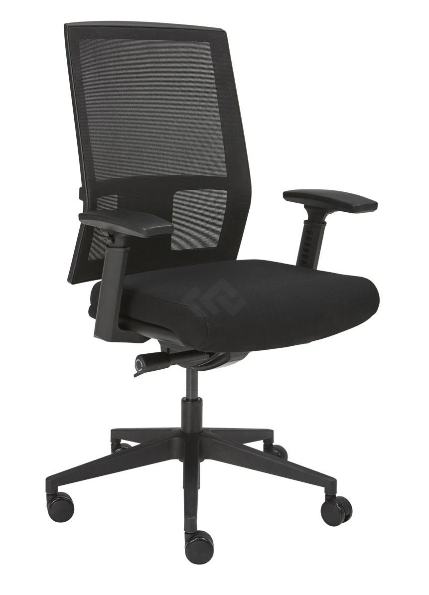 zwarte bureaustoel met een net weave rugleuning en meerdere instelmogelijkheden