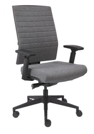 Grijze bureaustoel Model 1998S van wolvilt met een zwarte kruisvoet met wielen.