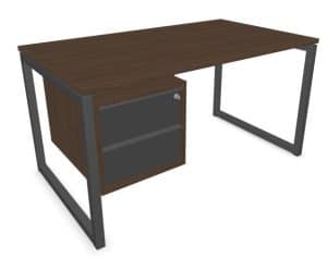 Thuiswerkplek bureau met ladenblok van 140x80cm met zwarte ringpoot en donker houten blad.