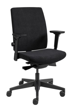 Zwarte bureaustoel model 2847 met stoffen zitting en rug en kruisvoet met wielen.