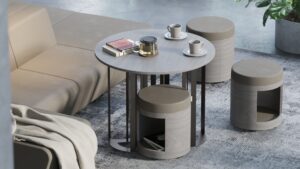 Ronde koffietafel met open poot.