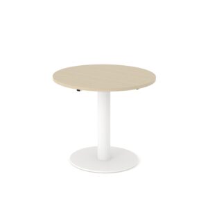 Ronde tafel Forum met een witte kolompoot en licht houten blad.