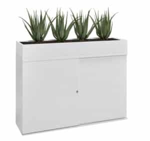 witte schuifdeur kast met witte plantenbak