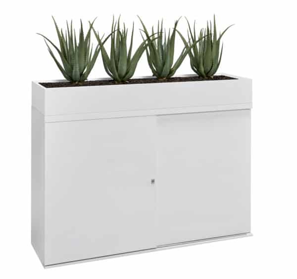 witte schuifdeur kast met witte plantenbak