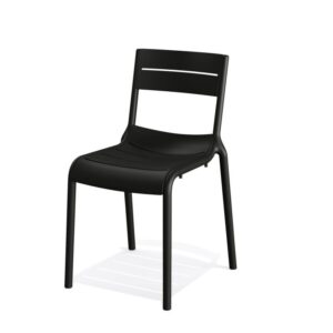 Zwarte kantinestoel 171 kunststof met open rug en vier poten.