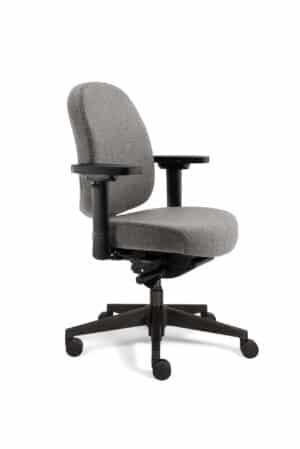 Grijze bureaustoel Therapod X Compact met zwart kruisvoet onderstel.