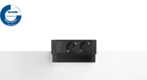 Zwarte Powerdock Filex Desk Up 2.0 2x 230V voor 2 stopcontacten.