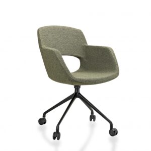 Vergaderstoel bouclé 1836 in het groen met zwarte poot en wielen.