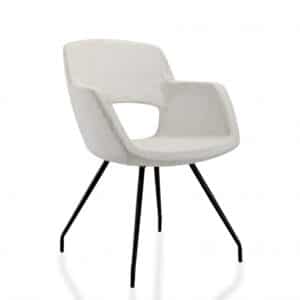 Vergaderstoel bouclé 1842 in het crème wit met zwarte vierpoot onderstoel.