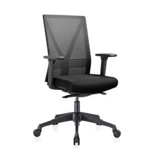 Zwarte bureaustoel 1920 met mesh rug.