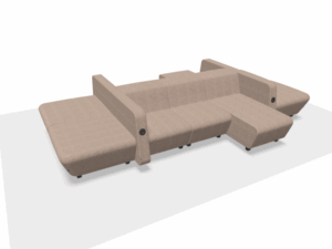 Poederroze elementenbank met armleuningen.