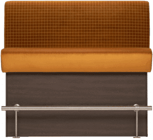 Hoge wandbank 100x65x130cm 51880 HB met oranje zitting en donkerhouten voet.