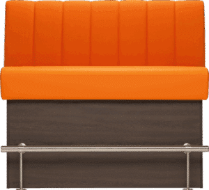 Hoge wandbank 100x65x130cm 51881 HB met houten kolom en oranje zitting.