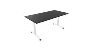 Klaptafel met een zwart blad en witte poten.