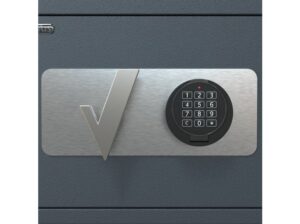 Vooranzicht donkergrijze kluis met elektronisch slot