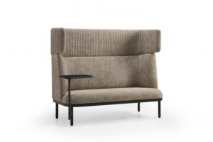 Taupe akoestische bank tweezits Duo met hoge rugleuning.