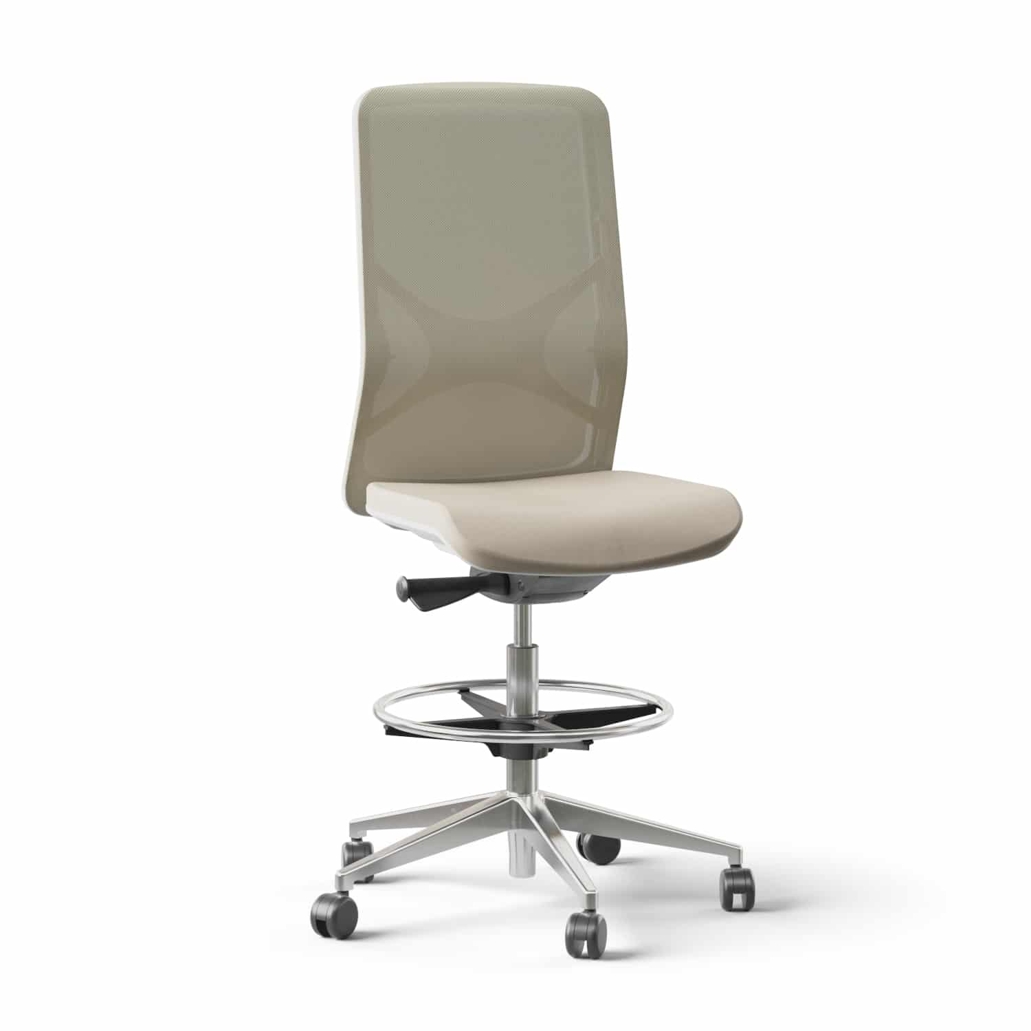 Beige hoge werkstoel Wind met wielen.