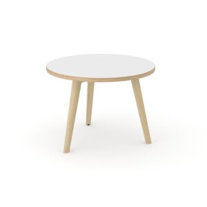 Ronde koffietafel Nova Wood heeft een rond blad en drie poten.