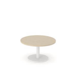 Ronde koffietafel Forum met een witte kolompoot en licht houten blad.