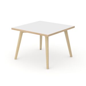 Vierkante koffietafel Nova Wood met wit blad en licht eiken poten.