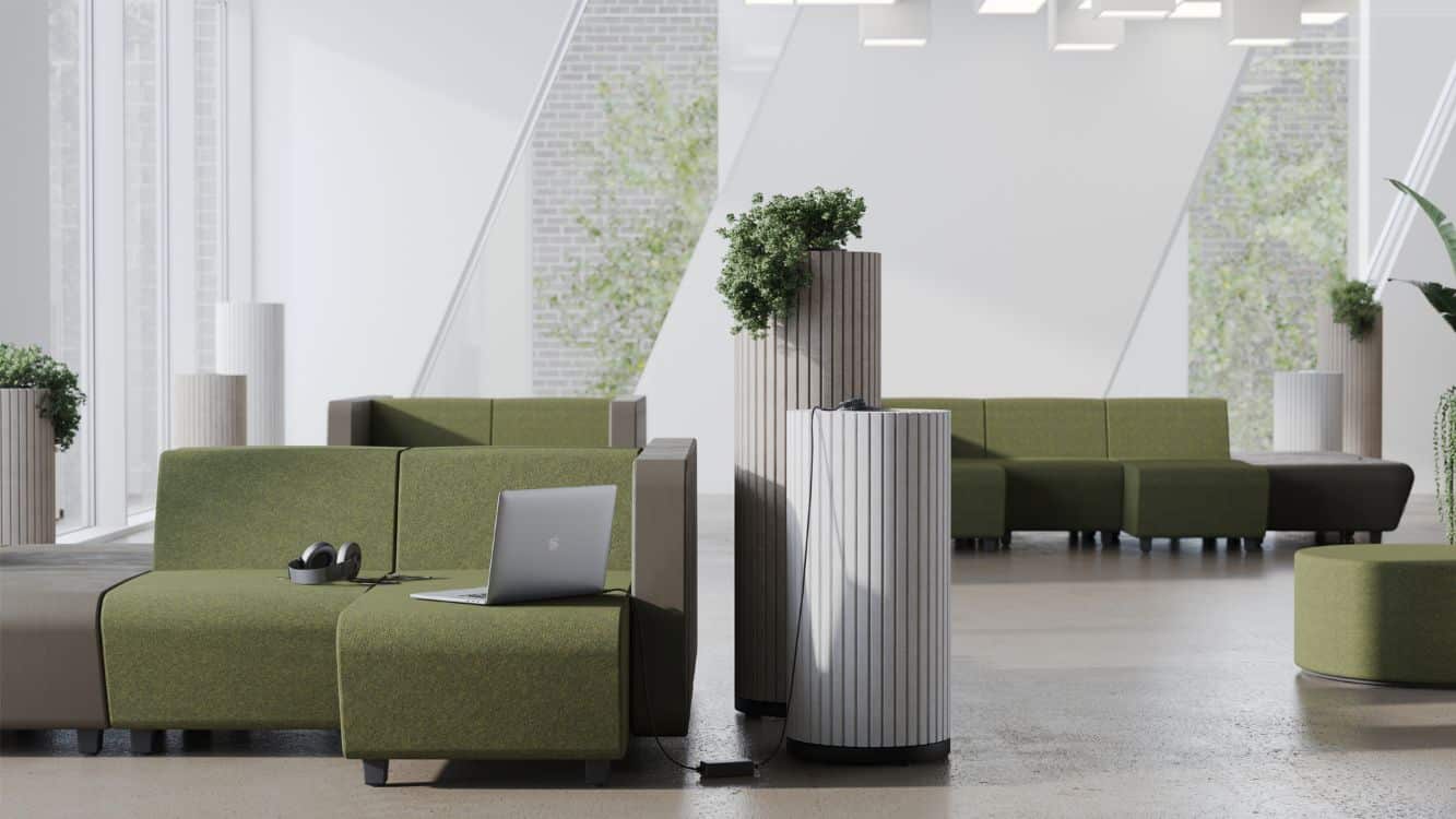 akoestische plantenbak hoog, rond, grijs vilt