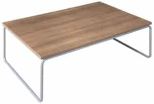Rechthoekige koffietafel met beukenblad en aluminiumpoten.