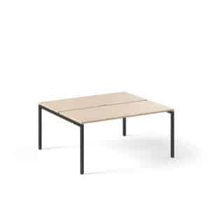 Duo bureau 140x80cm Nova U met licht houten blad en zwarte poten.