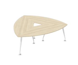 Vergadertafel Sirio triangel met licht houten blad en witte poten.