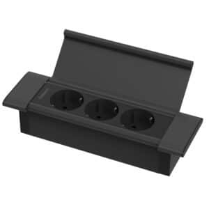 Zwarte inbouw stekkerdoos Desk In Cover 3 x 230V.