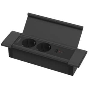 Inbouw stekkerdoos Desk In Cover – 2 x 230V en USB-A/C in het zwart.