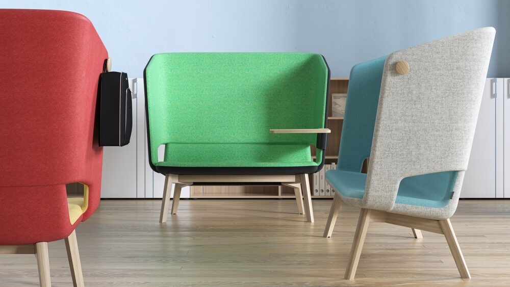 Twist&sit kleurrijke akoestische stoelen met hoge rugleuning met zijwangen