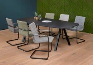 Vergadertafel met stoelen 6 personen Deens ovaal.