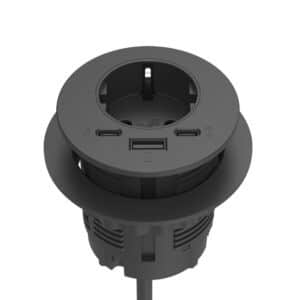 Zwarte bureaustopcontact Power-Spot® USB-A/C en USB-C-datatransfer.