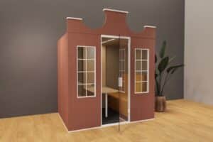 Geluidsdichte cabine 't Pandje 240x180x280 cm in het rood.