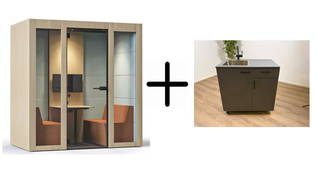 Geluidsdichte cabine met keukenblok als kolfruimte.